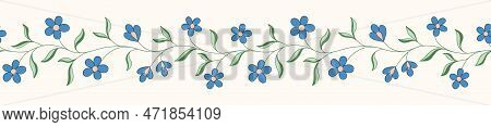 Indian Trailing Flowers Vector Seamless Hotrizontal Pattern Border. Cottagecore Chintz Floral Backgr