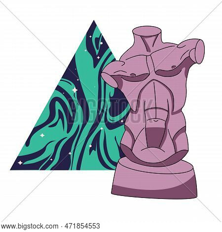 Stickers God Torso The Backdrop Of Space. Ancient Greek Sculptures Body. One Line Drawing Antique Ch