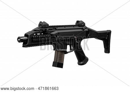 A Modern Automatic Carbine Chambered For 9mm Pistol Caliber. Weapons For The Police, Army And Specia