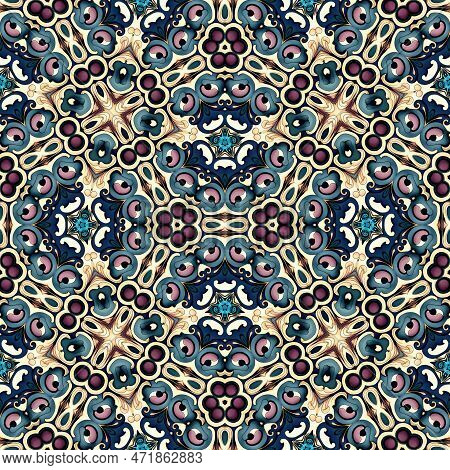 Ornamental Victorian Seamless Wallpaper In Roccoco Style. Repeat Tile Of Ornate Botanical Baroque De