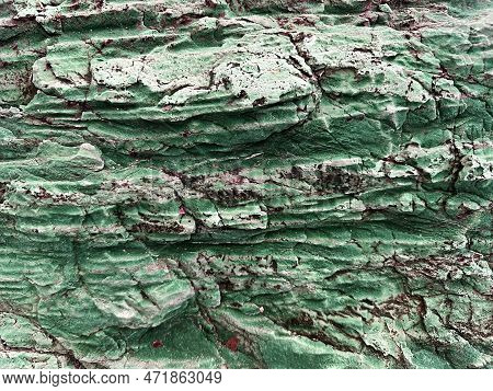 Texture Image Of Green Serpierite Ore Stone Surface. Abstract Nature Backgrounds