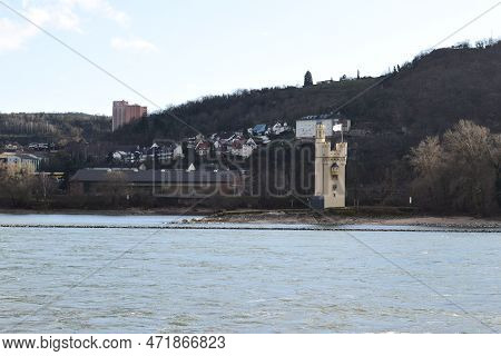 Rhine With And Island And Mäseturm, Medieval Tower On An Island