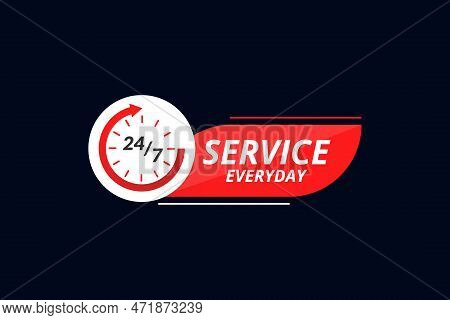 24 Hour Service Everyday Design Vector With Clock
