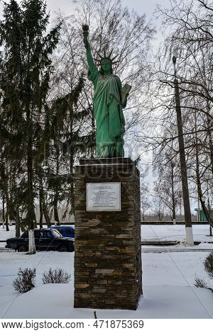 Zdolbuniv, Rivne Region, Ukraine. January 2023. A Replica Of The Statue Of Liberty Near The Office O