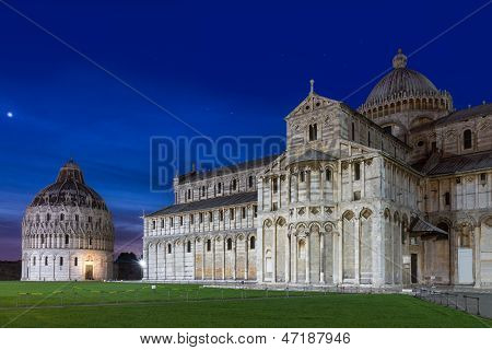 Baptistry and dome of Pisa after sunset, Tuscany, Italy