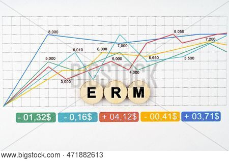 Business Concept. On The Business Chart Are Wooden Circles With The Inscription - Erm