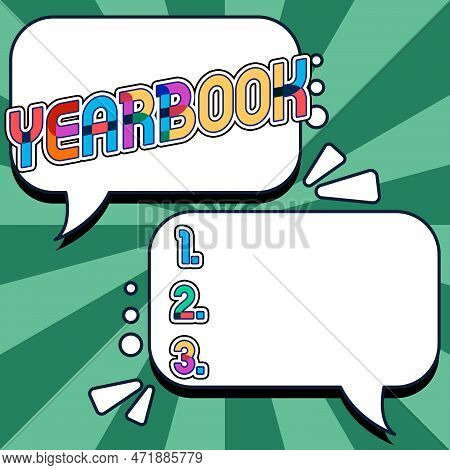 Writing Displaying Text Yearbook. Business Showcase Publication Compiled By Graduating Class As A Re