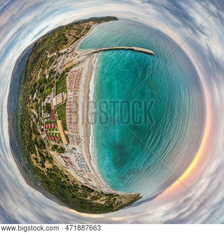 Panoramic Planet By Drone Of Bunec Beach Area In Summer 2022, Albania
