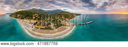 Large Panorama Aerial View Of Bunec Beach Area In Summer 2022, Albania