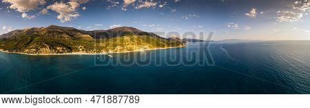 Large Panorama Aerial View Of Bunec Beach Area In Summer 2022, Albania