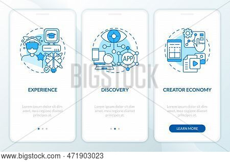 Multiverse Layers Blue Onboarding Mobile App Screen. Virtual Reality Walkthrough 3 Steps Editable Gr