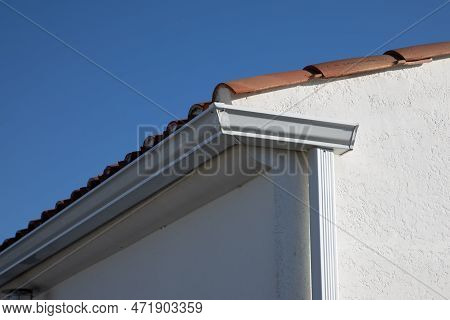House With New Seamless Aluminum Rain Gutters Home Facade Outdoor
