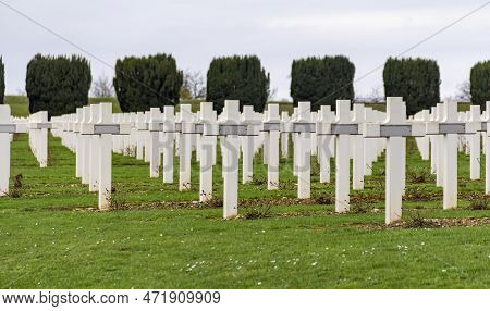 Lots Of Graves Around The Douaumont Ossuary, A Memorial Located Near Verdun In France
