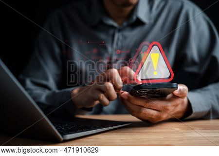 System Warning Caution Sign For Notification Error And Maintenance Concept. Cyber Attack On Computer