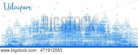 Outline Udaipur India Skyline With Blue Buildings. Vector Illustration. Business Travel And Tourism 
