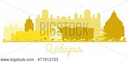 Udaipur India City Skyline Golden Silhouette. Vector Illustration. Simple Flat Concept For Tourism P