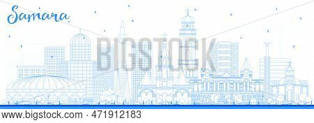 Outline Samara Russia City Skyline With Blue Buildings. Vector Illustration. Business Travel And Tou