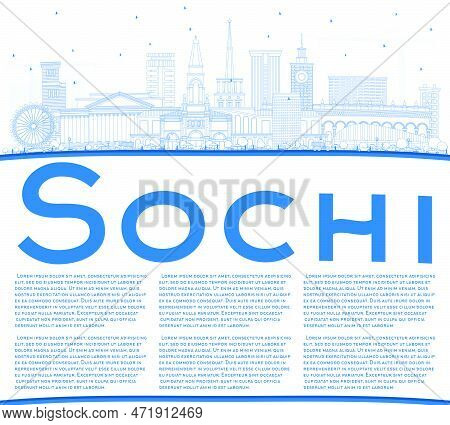 Outline Sochi Russia City Skyline With Blue Buildings And Copy Space. Vector Illustration. Business 