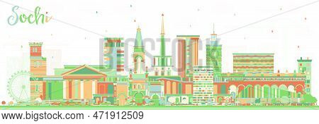 Sochi Russia City Skyline With Color Buildings. Vector Illustration. Business Travel And Tourism Con