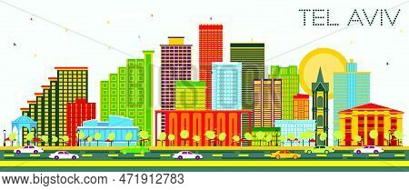 Tel Aviv Israel City Skyline With Color Buildings And Blue Sky. Vector Illustration. Business Travel