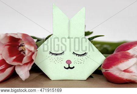 Tulips On Jeans And Spring Calling On Smartphone Kid Holding Flower
