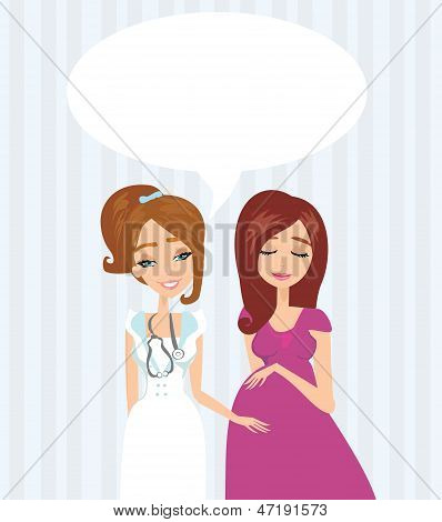 Ilustración de una mujer embarazada teniendo un chequeo Prenatal