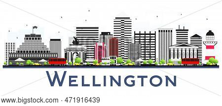 Wellington New Zealand City Skyline With Gray Buildings Isolated On White Background. Vector Illustr
