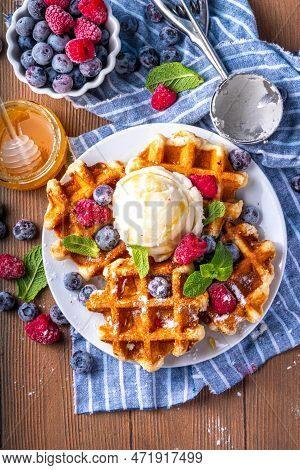 Sweet Homemade Belgian Waffle With Berry
