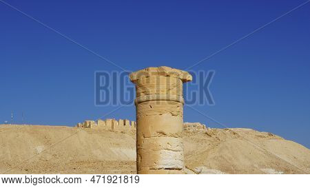 Column Of A Byzantine Church At Nizana. Nabateans City At Negev Desert