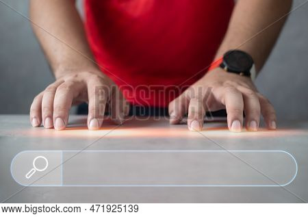 Searching Browsing Internet Data Information Networking Concept With Blank Search Bar. Men Use The D
