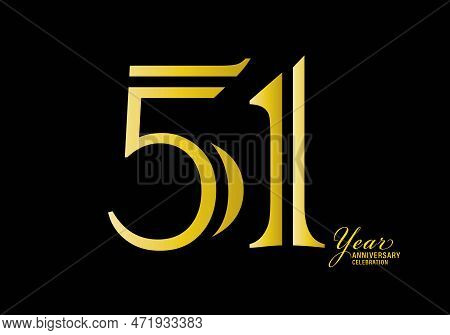 51 Years Anniversary Celebration Logotype Gold Color Vector, 51th Birthday Logo,51 Number, Anniversa