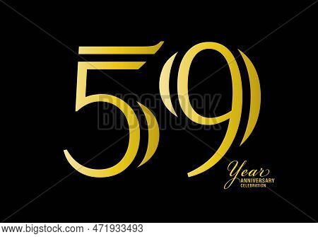 59 Years Anniversary Celebration Logotype Gold Color Vector, 59th Birthday Logo,59 Number, Anniversa