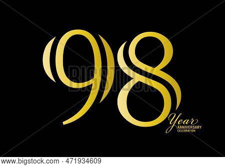 98 Years Anniversary Celebration Logotype Gold Color Vector, 98th Birthday Logo,98 Number, Anniversa