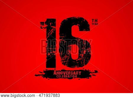 16 Years Anniversary Celebration Logotype On Red Background, 16th Birthday Logo, 16 Number, Annivers