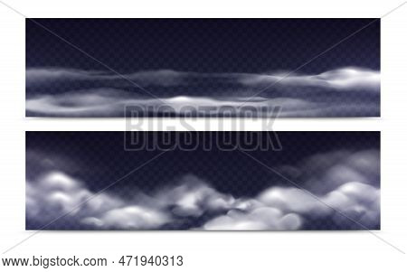 Set Of Isolated Fog Clouds Realistic Images On Transparent Background With Fleecy And Cumulus Cloud 