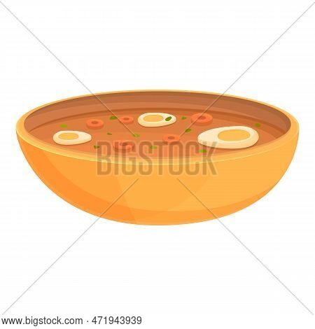 French Egg Soup Icon Cartoon . Vegetable Food. Dish Plate Soup
