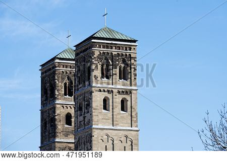 The Two Towers Of The Parish Church Of St. Heribert In The (neo)romanesque Style In Cologne Deutz
