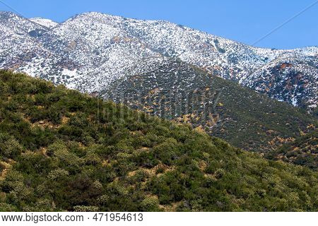 Mountains Covered With High Elevation Snow Taken On The Foothills Of The San Gabriel Mountains At A 