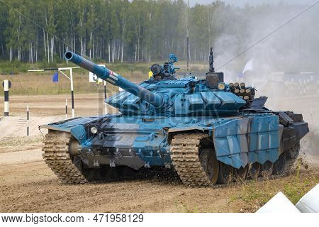 Moscow Region, Russia - August 19, 2022: Tank T-72b3 Of The Team Of The Republic Of Abkhazia Close-u