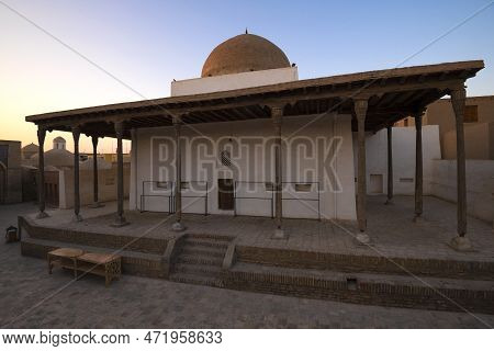 Medieval Ak Mosque On A Sunrise. The Inner City Of Ichan-kala. Khiva, Uzbekistan