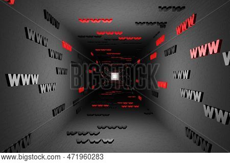 Www Symbols Sign In Black Tunnel Background 3d Render. Hypertext Transfer Protocol Secure Web 3