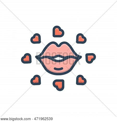 Color Illustration Icon For Kissing Lips Love Mouth Kiss Osculation Sexy Hearts Valentines Romantic