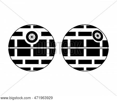 Set Of Death Star Icon, Mobile Space Station Symbol, Circle Galaxy Planet Vector Illustration .