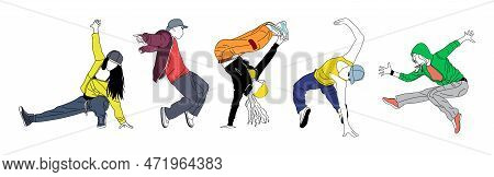 Teenager Dancer Hip Hop, Breakdance Outline Vector