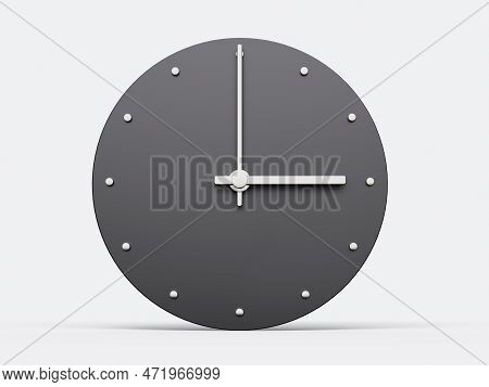 3d Simple Gray Round Wall Clock, 3 O'clock Three O'clock On White Background, 3d Illustration