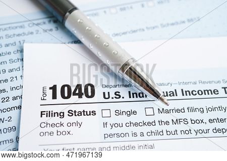 Tax Form 1040 U.s. Individual Income Tax Return, Business Finance Concept.