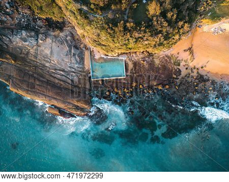 Beach Rock Pool Tidal Pool  Built Against The Cliff In The Rocks At The End Of The Beach For Public 