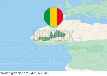 Map Illustration Of Mali With The Flag. Cartographic Illustration Of Mali And Neighboring Countries.