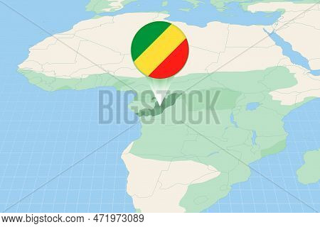 Map Illustration Of Congo With The Flag. Cartographic Illustration Of Congo And Neighboring Countrie