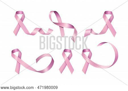 Breast Cancer. Ribbon Curls. Girls Card. Silk Woman Krebs Objects. Cancerous Life. Awareness Bow Sym